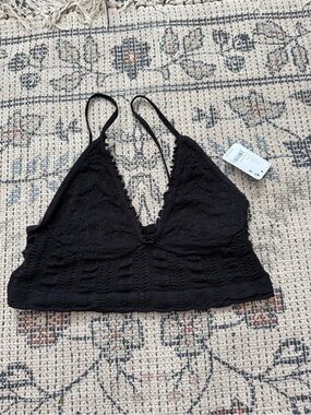 Free People Black Lace Bralette with Scalloped Trim
